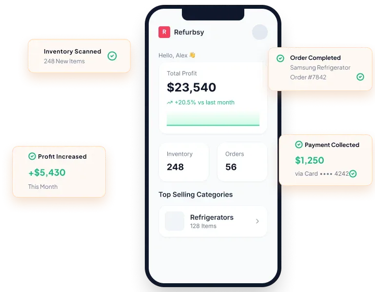 Refurbsy mobile app dashboard